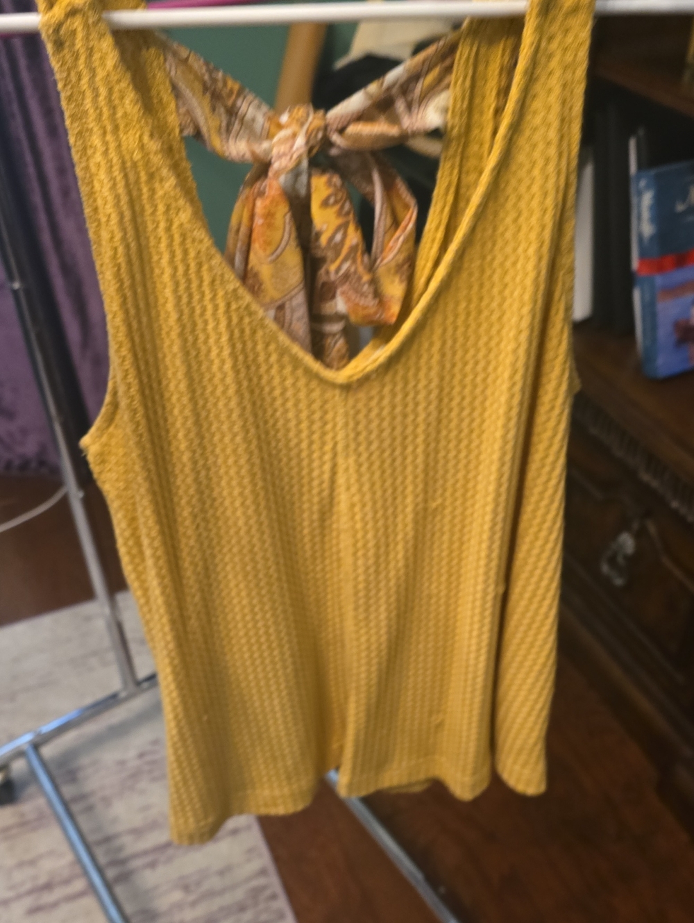 Alya Mustard Waffle Knit Sleeveless Tank